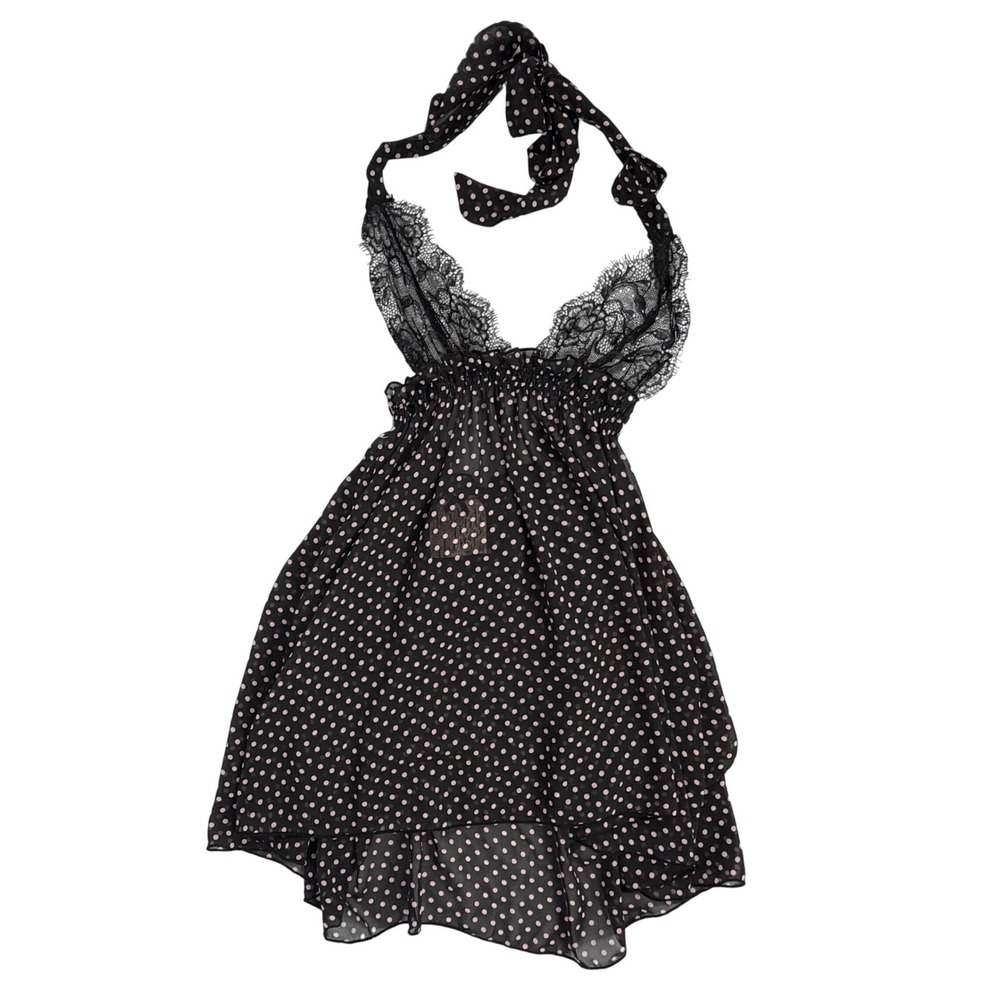 Victorias Secret Sexy Little Things Lingerie Teddy Pink Polka Dot Black Lace S